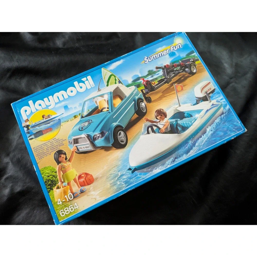 Playmobil Summer Fun Speedboat with Passenger Car Trailer Set 6864 New Sealed